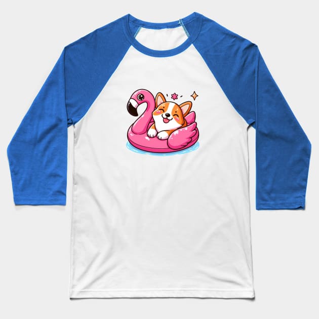 Corgi girl pool party Baseball T-Shirt by WellnerCreations